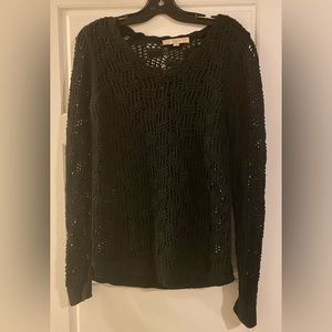 Ann Taylor Loft Open Knit Long Sleeve Sweater Women's medium Black Crochet